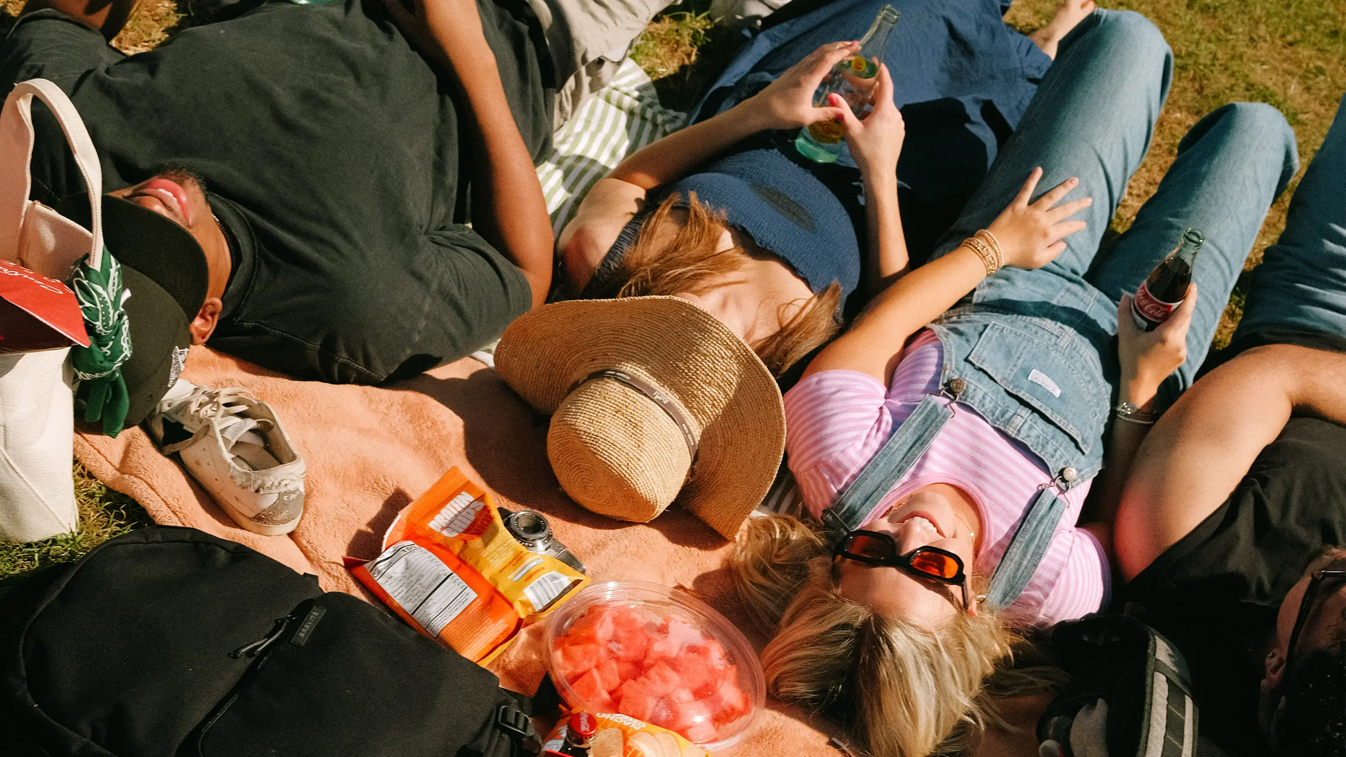 a group of people laying down outside